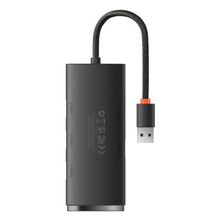 Переходник/Адаптер BASEUS Lite Series 4-Port, Разветвитель, USB - 4xUSB3.0, черный, кабель 0,25см - 3
