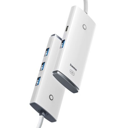 Переходник/Адаптер BASEUS Lite Series 4-Port, Разветвитель, USB - 4xUSB3.0, белый, кабель 2м - 2