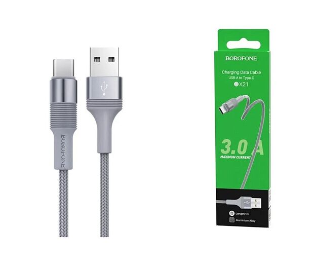 USB кабель BOROFONE BX21 Outstanding Lightning 8-pin, 1м, 2.4A, нейлон (серый) - 2