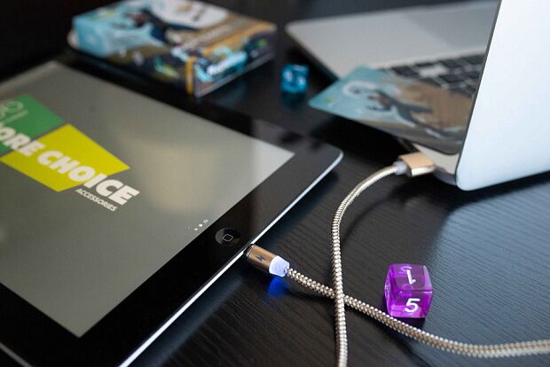 Дата-кабель Smart USB 2.4A для Lightning 8-pin Magnetic More choice K61Si нейлон 1м золотой - 5