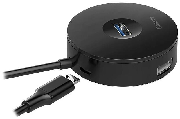 Переходник BASEUS Round Box, Разветвитель, USB - 1xUSB3.0  3xUSB2.0, 25 см, черный - 3