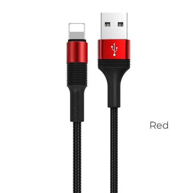 USB кабель BOROFONE BX21 Outstanding Lightning 8-pin, 1м, 2.4A, нейлон (красный) - 1