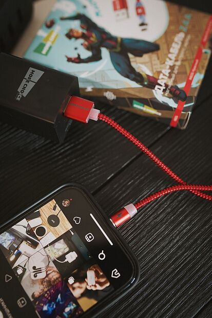 Дата-кабель Smart USB 2.4A для Lightning 8-pin Magnetic More choice K61Si нейлон 1м красный - 3