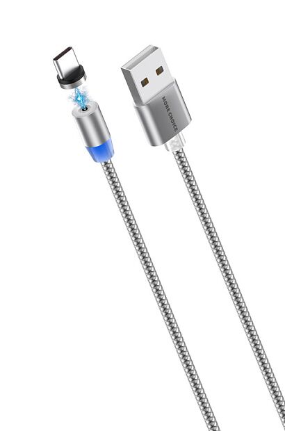 Дата-кабель Smart USB 3.0A для Type-C Magnetic More choice K61Sa нейлон 1м темно-серый - 4
