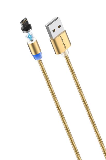 Дата-кабель Smart USB 2.4A для Lightning 8-pin Magnetic More choice K61Si нейлон 1м золотой - 1