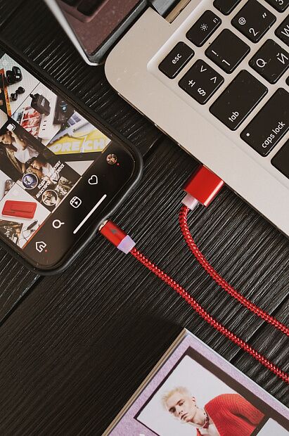 Дата-кабель Smart USB 2.4A для Lightning 8-pin Magnetic More choice K61Si нейлон 1м красный - 5