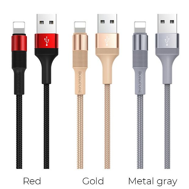 USB кабель BOROFONE BX21 Outstanding Lightning 8-pin, 1м, 2.4A, нейлон (серый) - 3