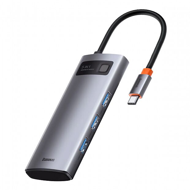 Переходник BASEUS Metal Gleam Series 5-in-1, Разветвитель, Type-C - USB3.0  PD  4K HD, серый - 1