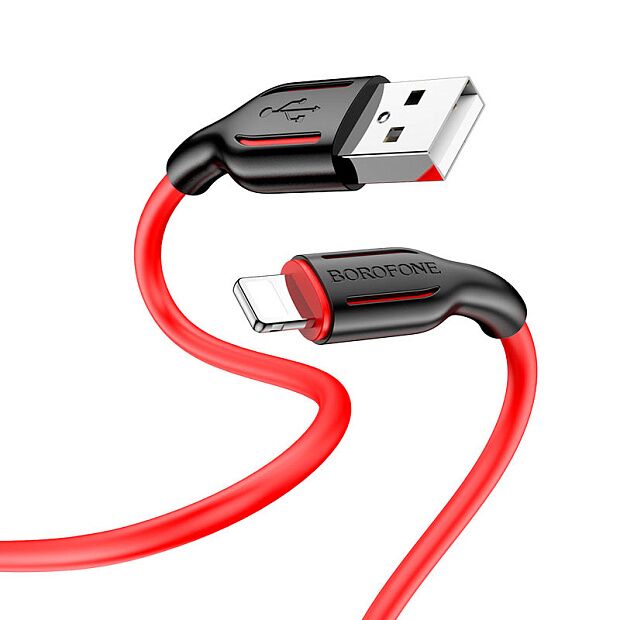 USB кабель BOROFONE BX63 Charming Lightning 8-pin, 1м, 2.4A, силикон (красный) - 3