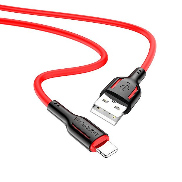 USB кабель BOROFONE BX63 Charming Lightning 8-pin, 1м, 2.4A, силикон (красный) - 1