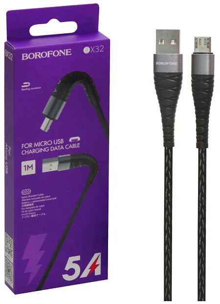 USB кабель BOROFONE BX32 Munificent Micro USB, 1м, 5A, нейлон (черный) - 5