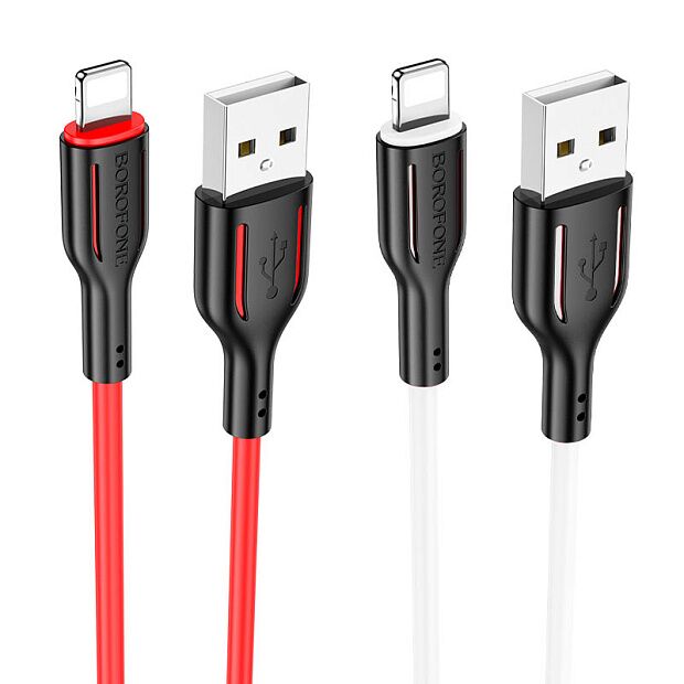 USB кабель BOROFONE BX63 Charming Lightning 8-pin, 1м, 2.4A, силикон (красный) - 2