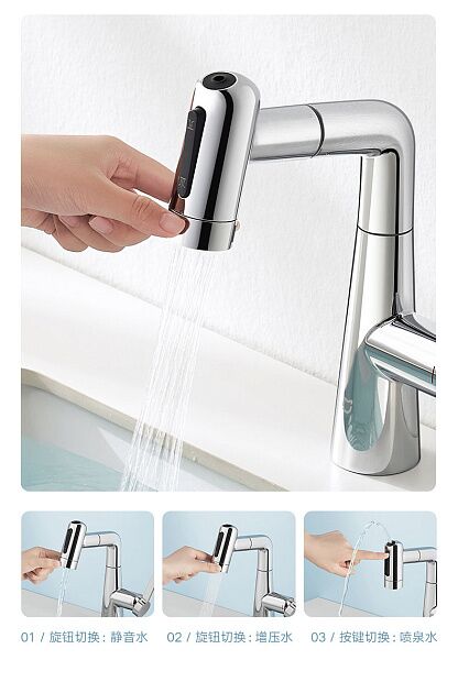 Смеситель для ванны Mijia pull-out basin faucet S1 (MJCLSMPLT01DB) - 7