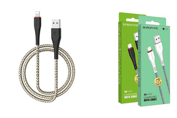 USB кабель BOROFONE BX25 Powerful Lightning 8-pin, 1м, 2.4A, нейлон (черный) - 2
